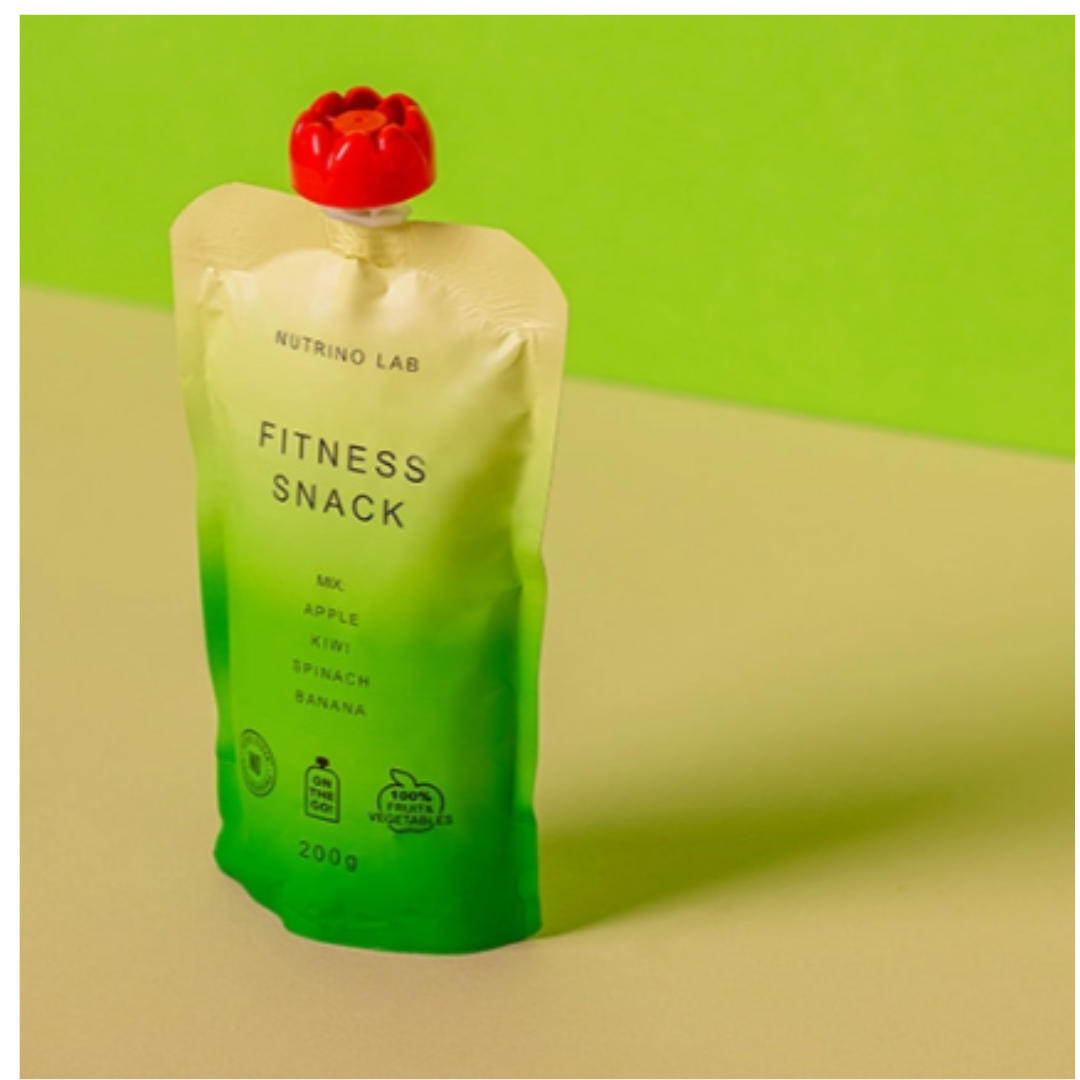 Nutrino Lab Fruit Puree Mix - Fruit Pouches for Adults, Exotic Gourmet Fruit Purees for Adults and Kids (Fitness Snack | Apple, Kiwi, Spinach, Banana | Pack of 6 (200g x 6))