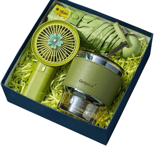 Luxury Gift Box Set – Premium Essentials for Him & Her – Ideal Corporate, Birthday, Christmas, Valentine’s & Mother’s Day Gift (Portable Fan, Ceramic Mug, Umbrella). Green